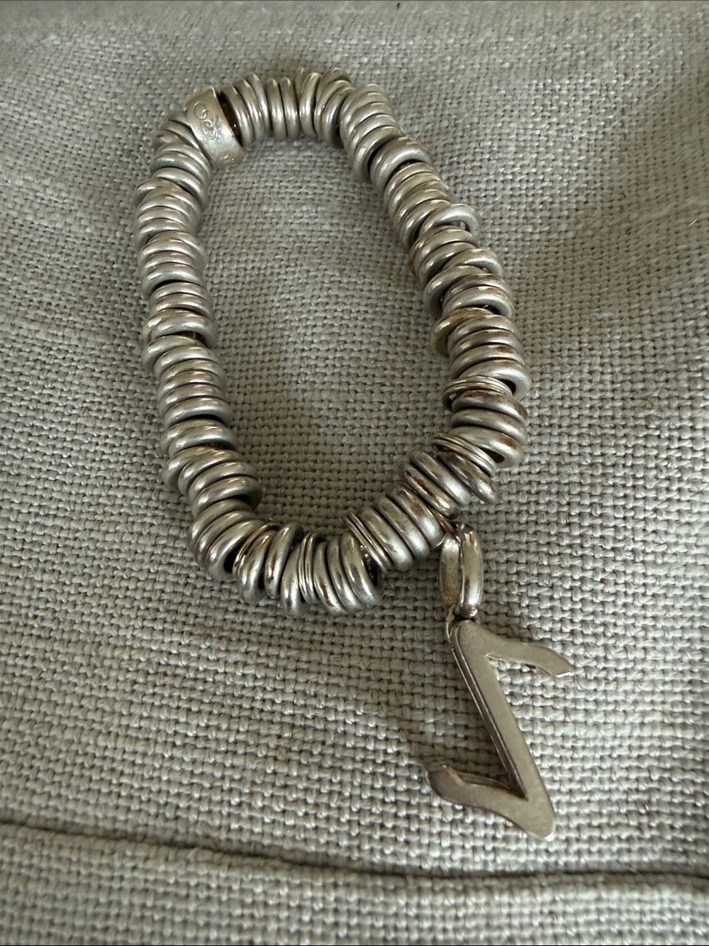 Solid Sterling Silver Coil Bead Bracelet with Initial Charm